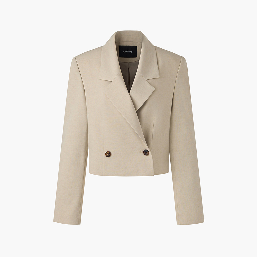 Wool cropped tailored blazer - lightbeige