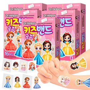 닥터헬퍼 캐릭터 키즈밴드 의약외품 공주 단독 모양 혼합형 유아 어린이 상처밴드 일회용 반창고 16P, 5개