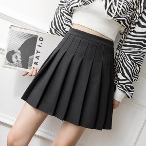 테니스 스커트 겨울 모직 A라인 주름치마 플 블랙