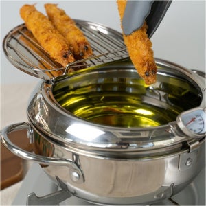 가정용 튀김냄비 온도계포함 2.2L 스텐인리스 인덕션겸용 튀김망 분리세척 3중바닥