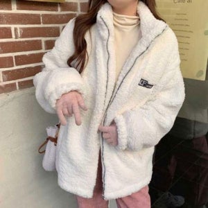 후리스 무난함 심플 디자인 데일리 재킷 아우터 점퍼 잠파 패딩 여성 겨울 화이트