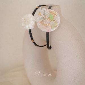 머리띠 아린복주머니머리띠 아린코사지 오렌 26봄 설날 설빔 추석 명절 어린이집 한복 변달이네