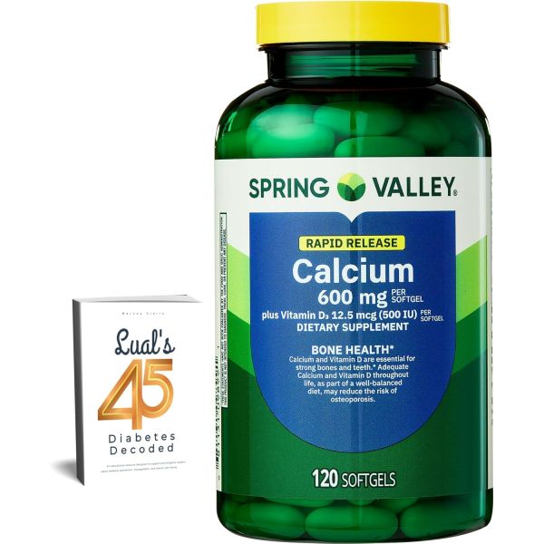 <b>스프링 밸리</b> 칼슘 600mg 비타민D3 <b>뼈</b> 건강 튼튼한 치아 지원 빠른 방출 번들 루얼의 45 당뇨 과 LU