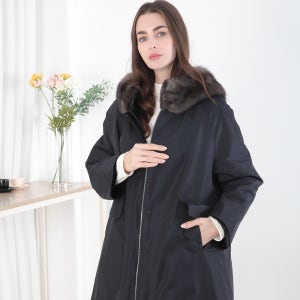 위즐라이너 세이블 반후드 리버시블 코트 QM2563 여성 겨울 아우터 리얼 모피 퍼 코트