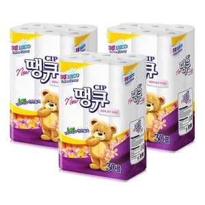 프리미엄 (무료배송)땡큐 3겹 30롤 휴지x3개 생필품 실 두루마리 화장