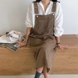 여성 골덴 포켓 멜빵 롱원피스