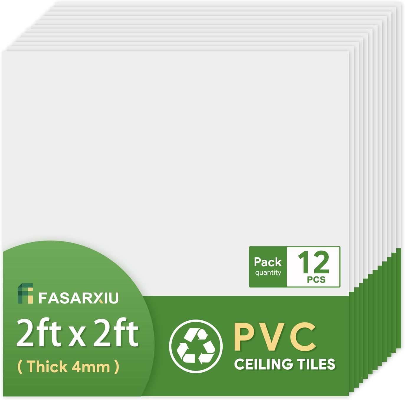 파사르슈 24인치 x 화이트 드롭 천장 타일 방수 고급 PVC <b>2x</b>2 화재 등급 - 간편한 드롭인 설치 12개 케이스(48평방피트)