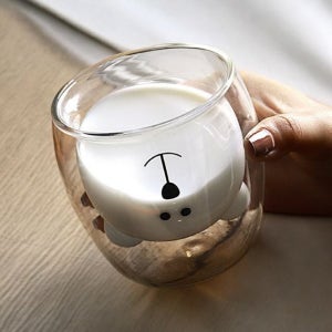 7day 이중 내열유리컵 아빠곰돌이 거꾸로동물잔 250ml