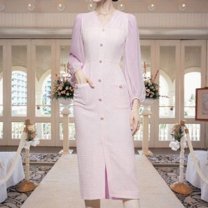 트위드 원피스 상견례 버튼 드레스 슬림라인 롱