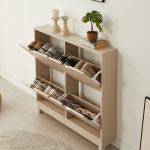 인스토 4칸 슬림 신발장 현관 틈새 수납장 디자인 콘솔 블루오아시스 960x170x900mm, 2단, 베이지