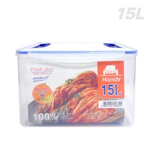 후레쉬플러스 김치통 밀폐용기 핸디형 손잡이 대용량 용량선택 15L, 투명, 1개