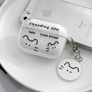 에어팟 프로3 케이스 4세대 2 1 투명 미니 고양이 커플 귀여운
