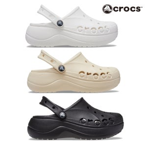 여성 크록스 바야 플랫폼 클로그 윈터화이트 화이트 블랙