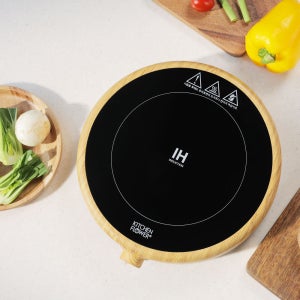 29cm 원형 1구 인덕션+프라이팬/키친플라워 간편조작 8단화력 다이얼식/우드 디자인