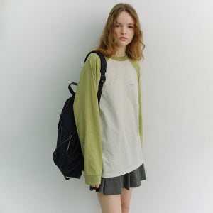 UNISEX RAGLAN T-SHIRT OLIVE GREEN OATMEAL MELANGE_UDTS6A116E1