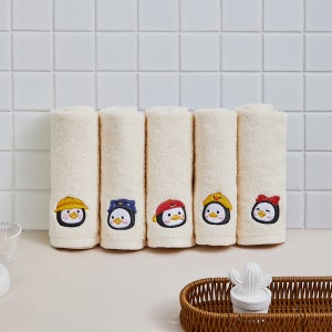 펭수 순면 고리형 핸드타월 5장 세트 어린이집 수건 50g, 베이지, 5장