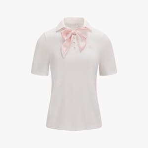 스카프 세트 오픈넥 칠부 티셔츠 (화이트)