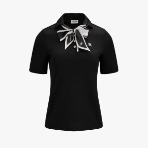 스카프 세트 오픈넥 칠부 티셔츠 (블랙)