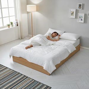 미코퍼니처 루시 2단 수납 침대 프레임 Q(퀸), 오크/오크