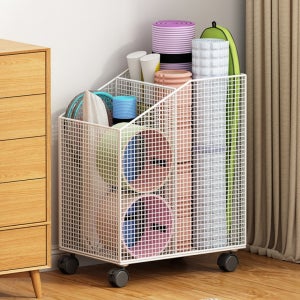 무조립 이동식 운동기구 보관함 요가매트 폼롤러 소도구 수납 카트 선반 다용도 바퀴