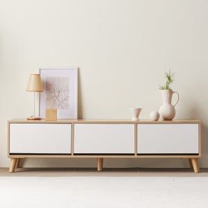 바로방가구 그레이스 서랍형 TV 선반 다이 낮은 거실장 1500 1단 서랍, 오크화이트