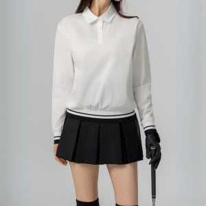 베러투데이 여성 골프웨어빅사이즈 밑단 블루종 우븐 카라 긴팔 티셔츠