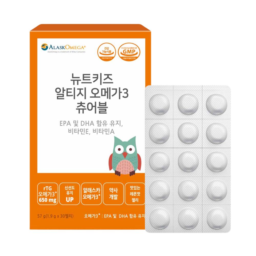 뉴트키즈 알티지 오메가3 츄어블 RTG 어린이 유아 청소년 구미 30구미, 1개