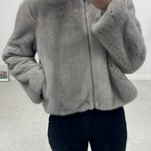 라운드 밍크 집업 자켓 휘메일 풀스킨 모피 스트링 봄버 점퍼