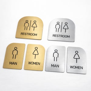 [미국직수입소재] 라운드 사각 화장실 표지판 회사 카페 음식점 호텔 남여 표찰 골드 실버