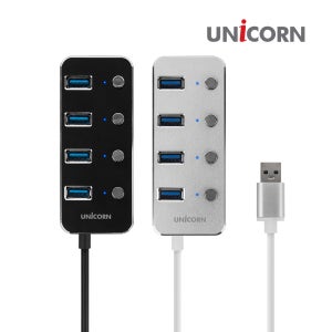 유니콘 TH-4000S 화이트 USB3.0 4포트 USB허브 개별 전원스위치 무전원