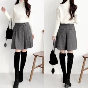 기모 모직 4부 치마바지 랩치마바지 뒷밴딩 골프웨어 오피스룩 큐롯팬츠 모직반바지