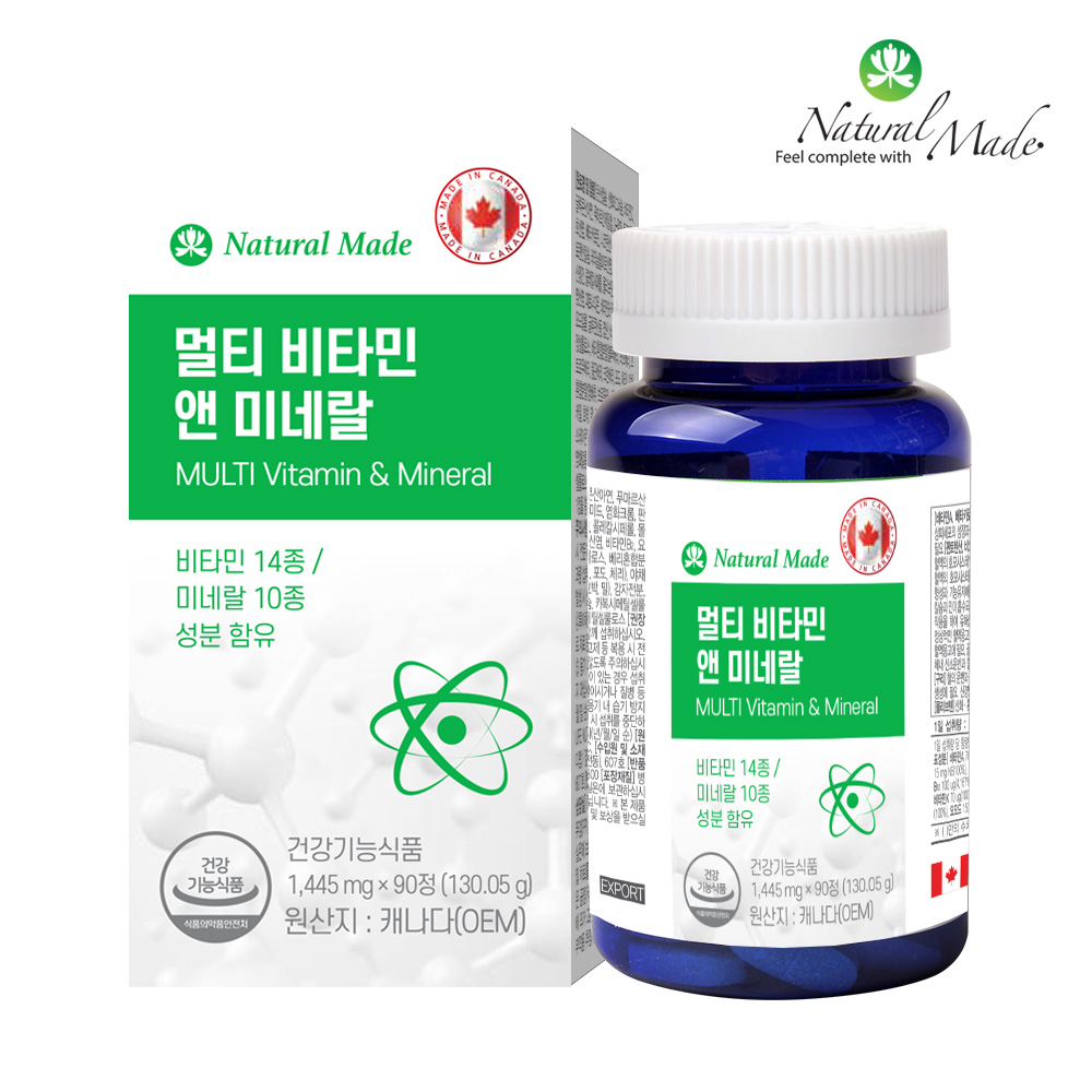네츄럴<b>메이드</b> 멀티비타민 앤 미네랄 24종 90정 영양밸런스 온가족 종합비타민 캐나다