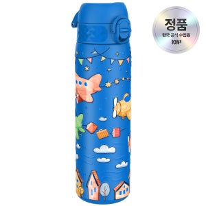 아이온에잇 보온 보냉 더블월 텀블러 키즈 어린이 초등학생 원터치 스텐물병 500ml, 에어플레인 블루 미디움