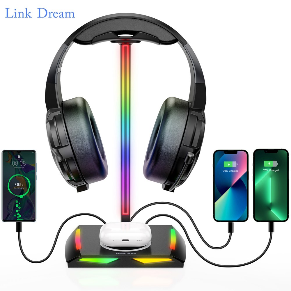 헤드셋 스탠드 헤드폰 걸이 거치대 LINK <b>DREAM</b> Z12 RGB 무선 충전기 베이스 Black