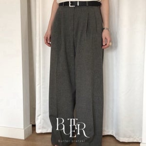 르버터 레너드 와이드 슬랙스, 울혼방 투핀턱 하이웨스트 롱 와이드팬츠 2color