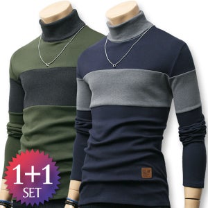 에슈비 1+1 세트 남자 폴라티 목티 남성 목폴라 빅사이즈 가을 겨울 긴팔 티셔츠