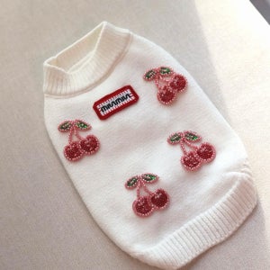 강아지 니트 체리 겨울옷 티셔츠 올인원 실내복 반려견