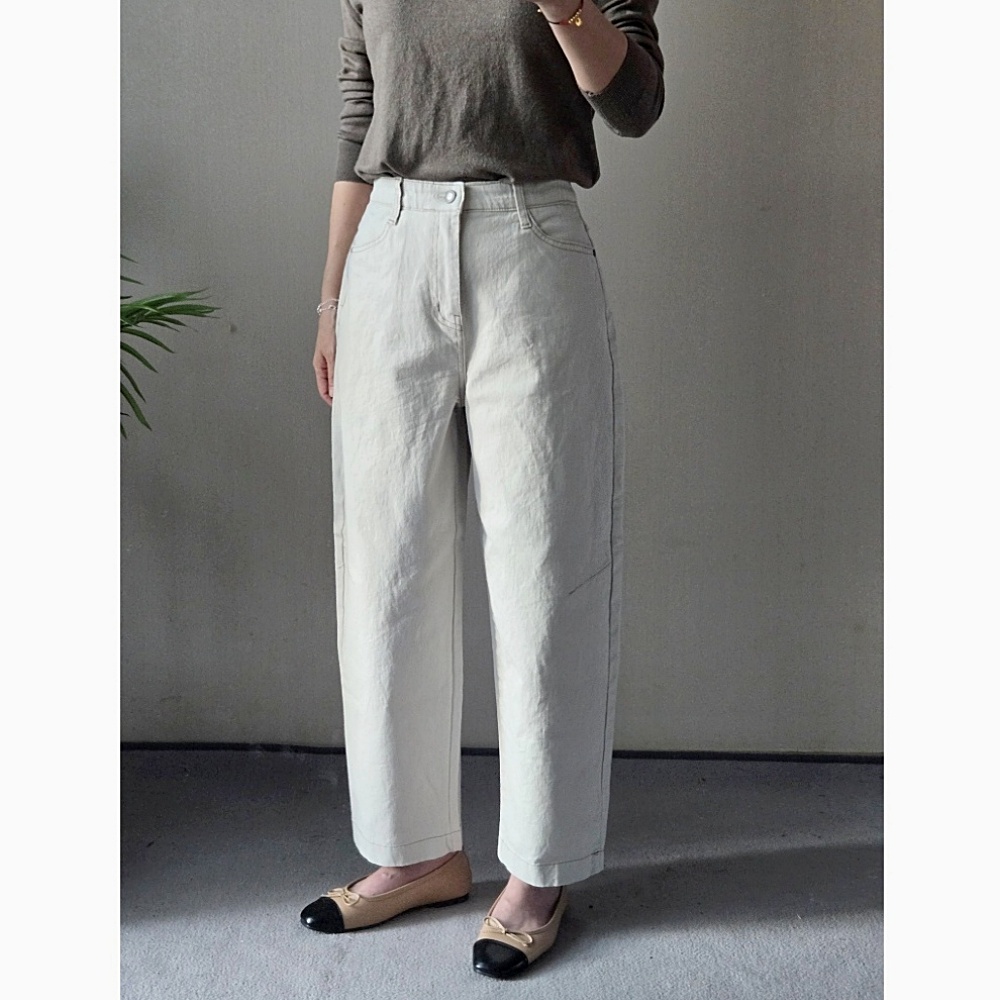 Curved cotton wide pants
