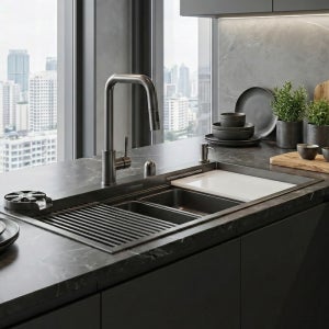 프로맘 매트 그레이 SMG980 멀티 싱크볼 실크스톤 엠보 나노 코팅 사각 씽크볼 교체