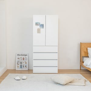 퓨어 시스템 수납 행거 터치/손잡이 옷장 멀티 800 4단 서랍 행거장