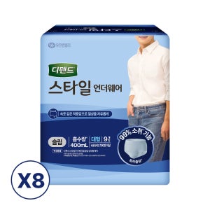 [도착보장] 디펜드 스타일 언더웨어 남성 요실금 팬티 슬림대형, 9개입, 8팩