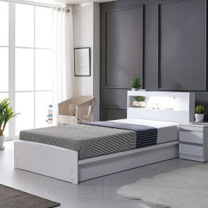 미코퍼니처 브리제 LED 헤드형 침대 프레임 Q(퀸), 화이트