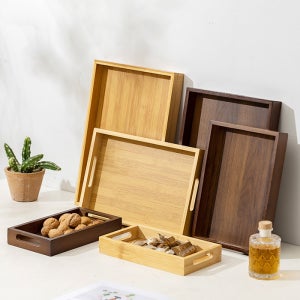 에이리빙 우드 카페 대나무 트레이 원목 식당 손잡이 사각 빵 음료 진열 혼밥