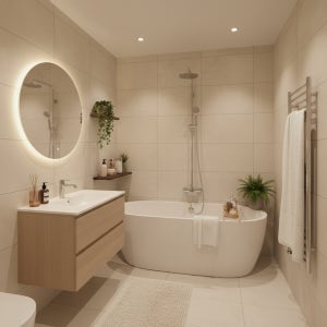 아늑한 욕실 인테리어 타일 웜톤 베이지 아이보리 호텔감성 가족욕실 (안내 페이지)