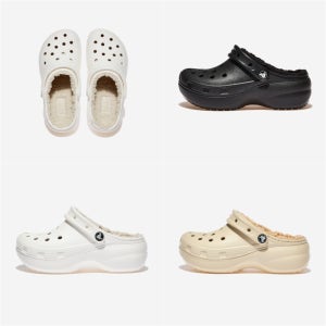 (국내매장판) 겨울 털 크록스 여성 슬리퍼 털신 블랙 베이지 클래식 플랫폼 라인드 클로그