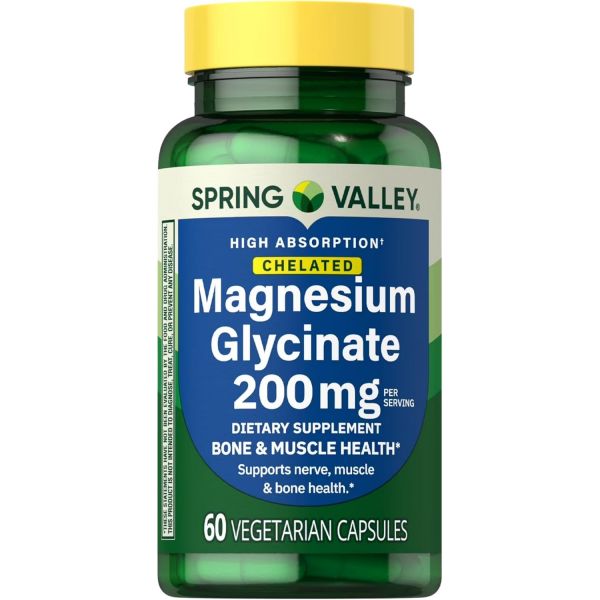 꿀나잇 <b>스프링 밸리</b> 마그네슘 글리시네이트 200mg 킬레이트 높은 흡수력 근육 이완 기능 <b>뼈</b> 건강 지원 1개