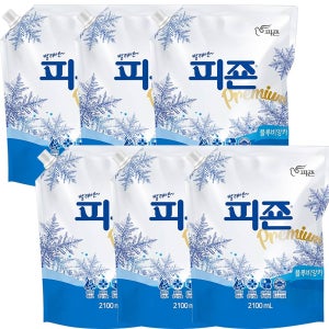 피죤 섬유유연제 리필 블루비앙카, 2.1L, 6개