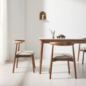 에디스 애쉬 원목 포세린 세라믹 식탁세트 4인용 테이블+의자4, 1400mm, 월넛