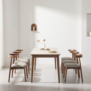 에디스 애쉬 원목 포세린 세라믹 식탁세트 6인용 테이블+의자6, 1800mm, 월넛