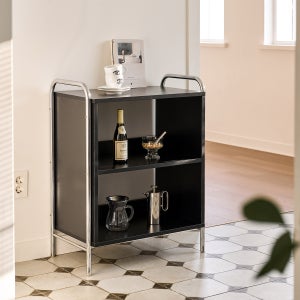 룸앤홈 발트 크롬 수납 선반 침대협탁 600, 3단, 블랙